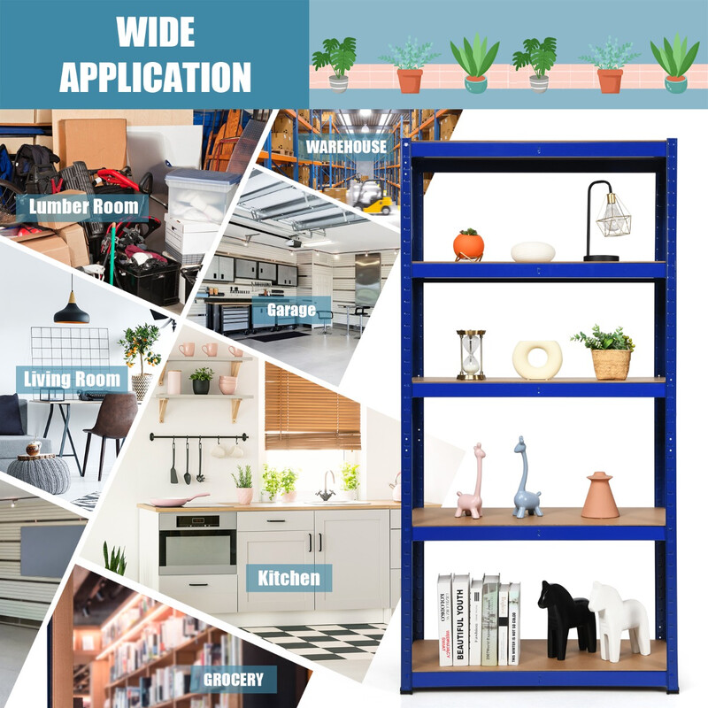 Metallhylde 5 niveauer 90x40x180 cm galvaniseret stål MDF justerbare hylder til garage