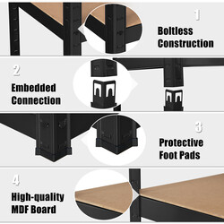 5-niveau hylde i galvaniseret stål og MDF 90x40x180 cm grå