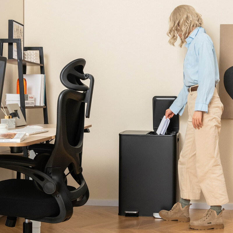 Sort skraldespand to 30L rum rustfrit stål blødt lukkende låg køkken