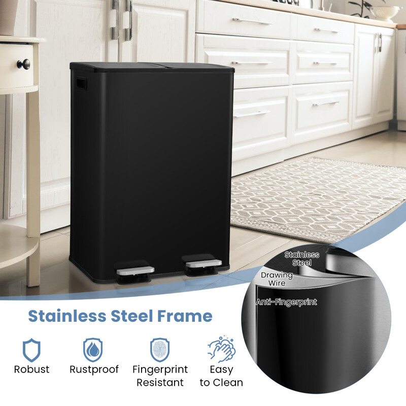 Sort skraldespand to 30L rum rustfrit stål blødt lukkende låg køkken
