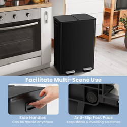 Sort skraldespand to 30L rum rustfrit stål blødt lukkende låg køkken