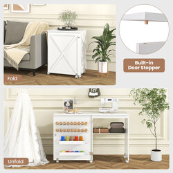 Sammenklappeligt sybord og skrivebord med opbevaring hjul og hvid finish