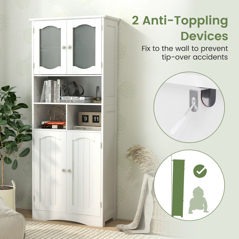 Fritstående hvid højskab med 4 døre MDF og glas 60x30x148