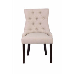 Elegant polstret spisestol med stof og dekorative syninger og fire gummitræben
