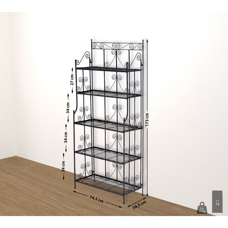 Sammenklappelig stående metalhylde med fem niveauer til indendørs og udendørs brug