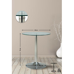 Elegant rundt glasbord med kromramme 60 cm til spisning og sidebord