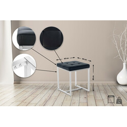 Polstret siddepuff 40x40x48 cm med firebenet rustfri stål ramme