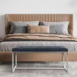 Barci-penkki kunstlæder polstret bænk 100 cm rustfri stålramme