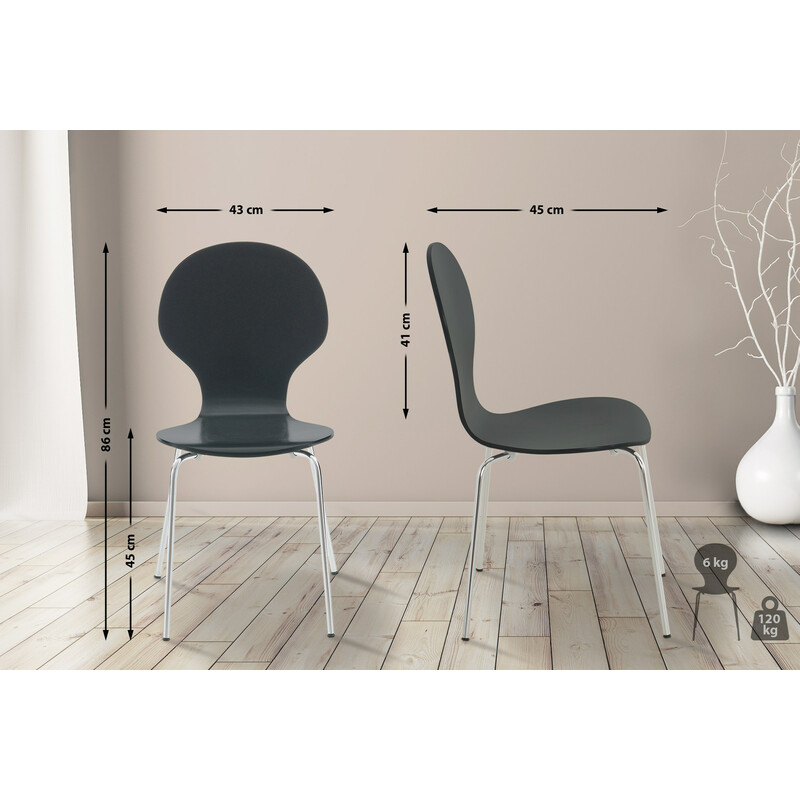 Diego stablebar besøgsstol med træsæde og kromfarvet metalramme