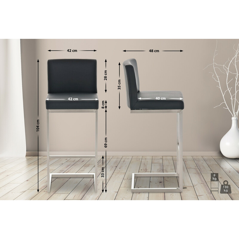 Paros bartstol med kunstlæder og svingende børstet rustfri stålrung