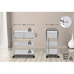 Alsidig hjælpevogn med hjul tre hylder til skønhedssalon og hjem