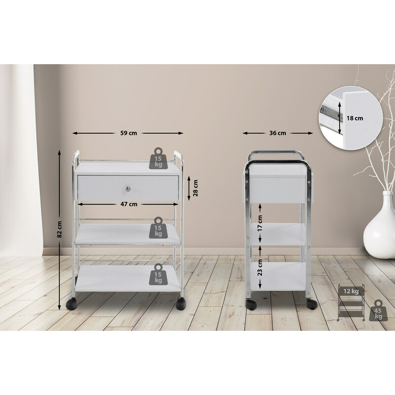 Alsidig hjælpevogn med hjul tre hylder til skønhedssalon og hjem