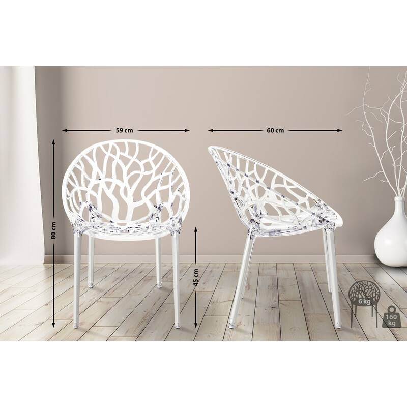 Elegant stabelbar crystalstol i polykarbonat til indendørs og udendørs brug