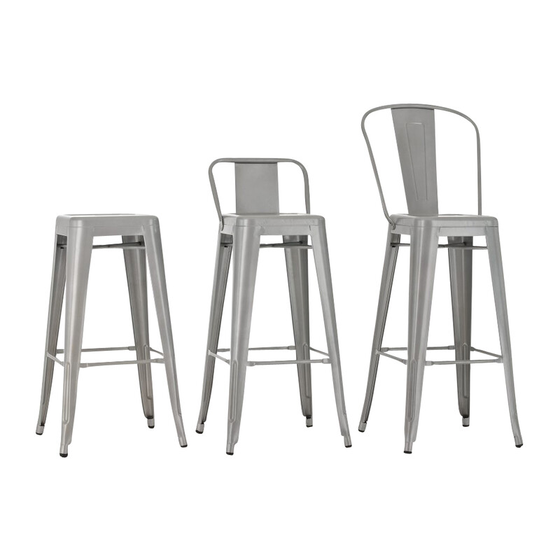 Klassisk metalbarstol med højt ryglæn og fodstøtte