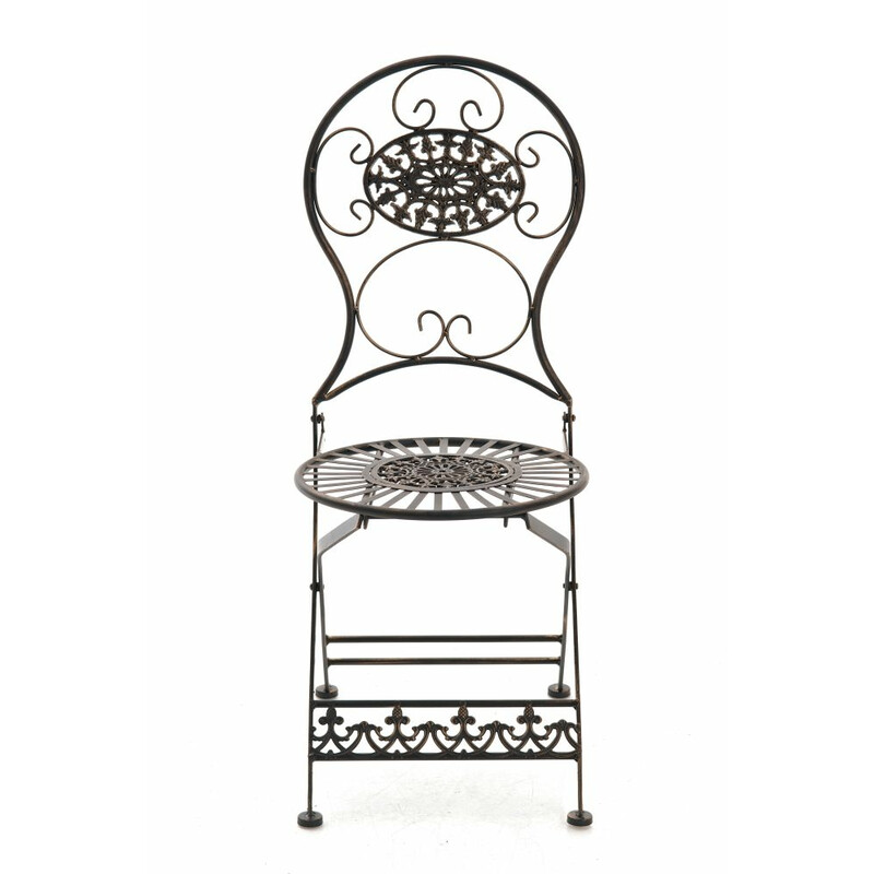 Nostalgisk bøjelig have stol i håndlavet jern med antikpatina