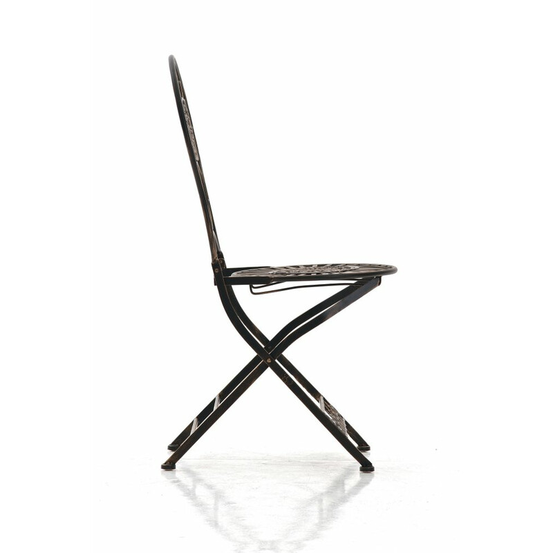 Nostalgisk bøjelig have stol i håndlavet jern med antikpatina