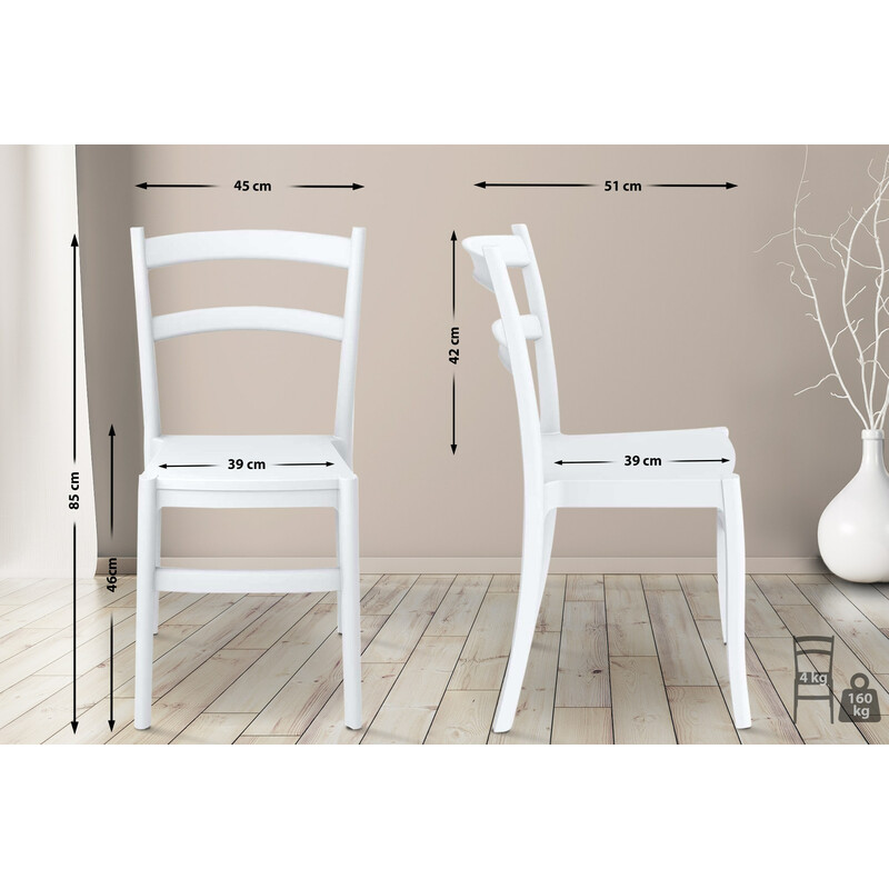 Tiffany stol stackbar plast udendørs moderne firebenet UV‑bestandig 160 kg