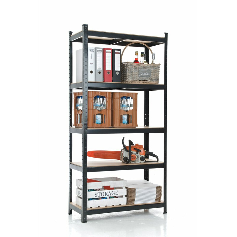 Metaljusterbart hyldesystem zincbelagt 90 cm bred 3‑5 hylder 175 kg belastning