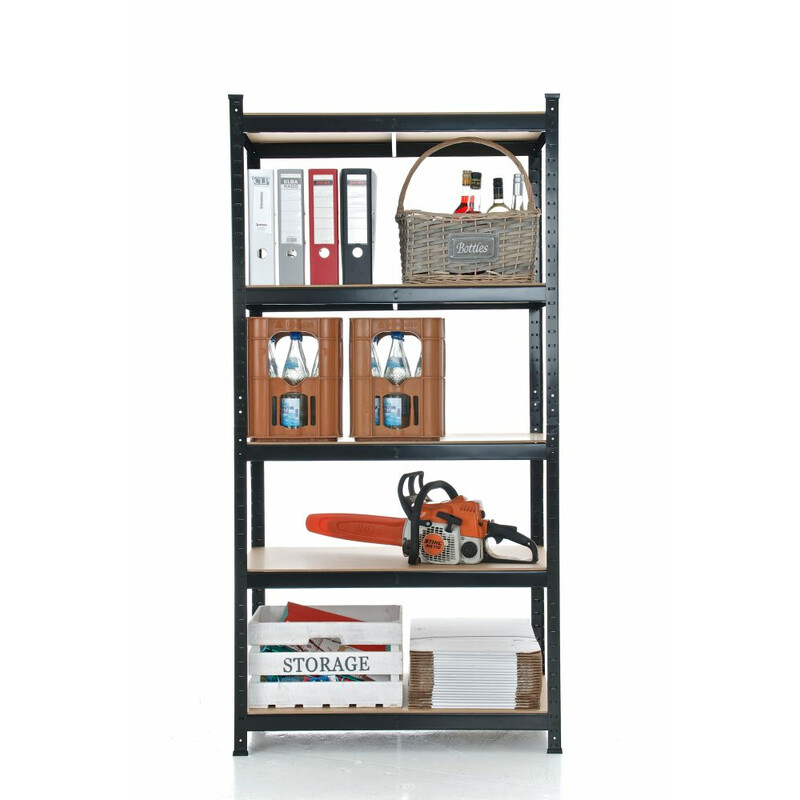 Metaljusterbart hyldesystem zincbelagt 90 cm bred 3‑5 hylder 175 kg belastning
