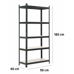 Metaljusterbart hyldesystem zincbelagt 90 cm bred 3‑5 hylder 175 kg belastning