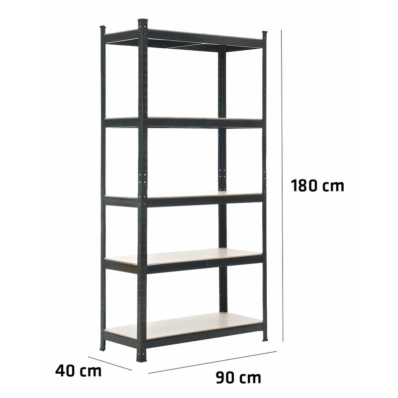 Metaljusterbart hyldesystem zincbelagt 90 cm bred 3‑5 hylder 175 kg belastning