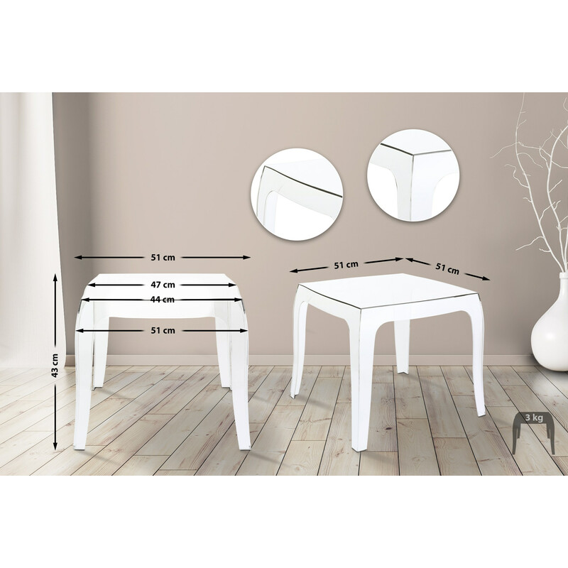 Firkantet udendørssidebord i polycarbonat 51 cm bredt vejr- og UV‑beskyttet