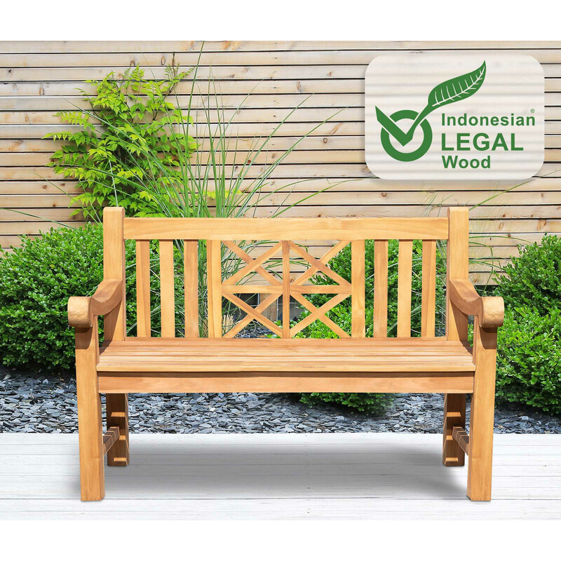 Robust ergonomisk Florida teakbænk til have og terrasse helårs