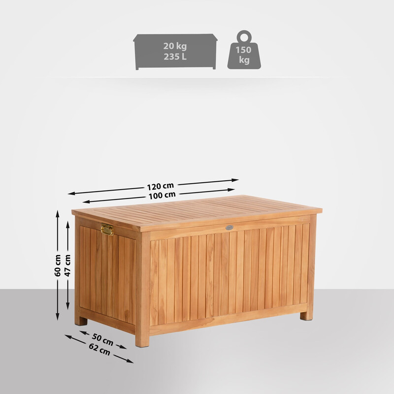 Tiikin vandafvisende opbevaringskasse til udendørs møbler tre størrelser