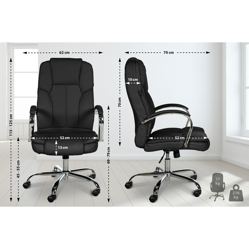 Ergonomisk kontorstol med kunstlæder justerbar højde bredt sæde 210 kg belastning