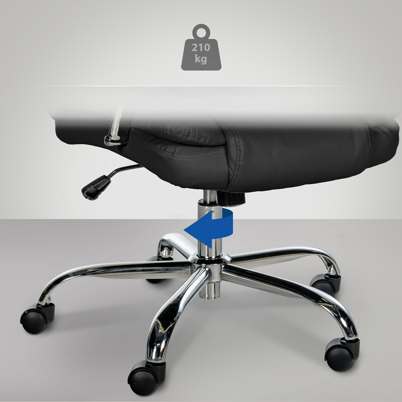 Ergonomisk kontorstol med kunstlæder justerbar højde bredt sæde 210 kg belastning