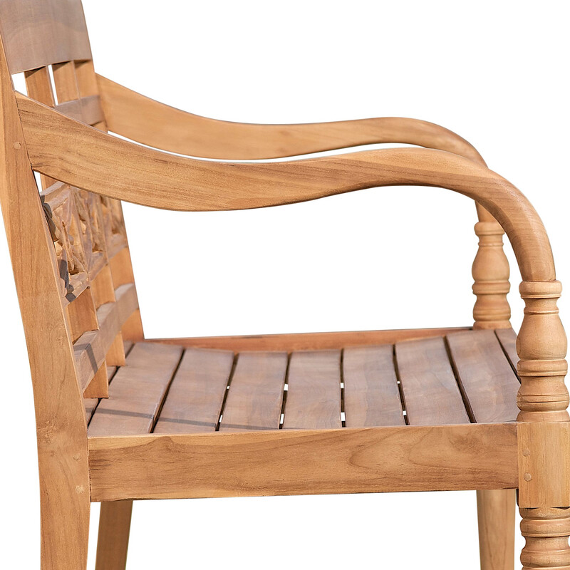 Elegant vejrbestandig teaktræ havebænk med runde armlæn