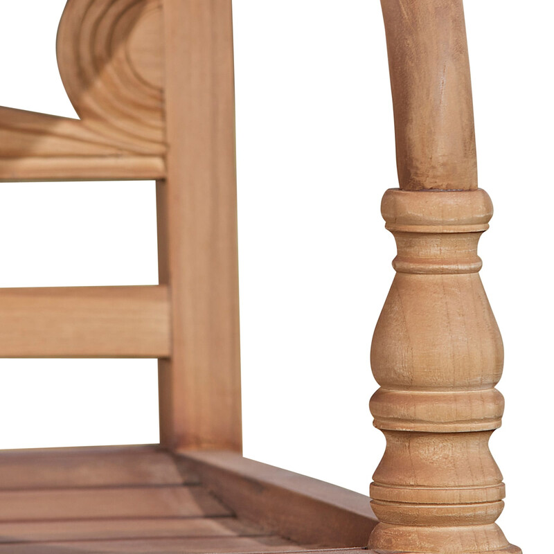 Elegant vejrbestandig teaktræ havebænk med runde armlæn