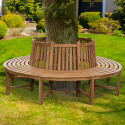 Teak rundbænk med 360° ryglæn til udendørs brug