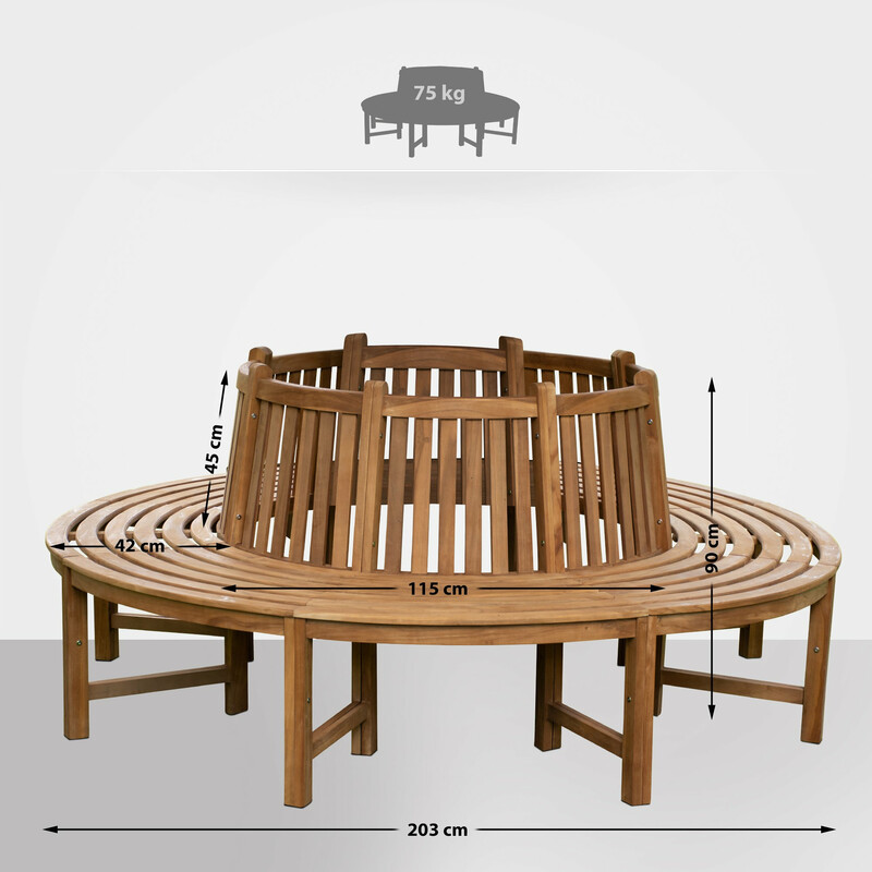 Teak rundbænk med 360° ryglæn til udendørs brug