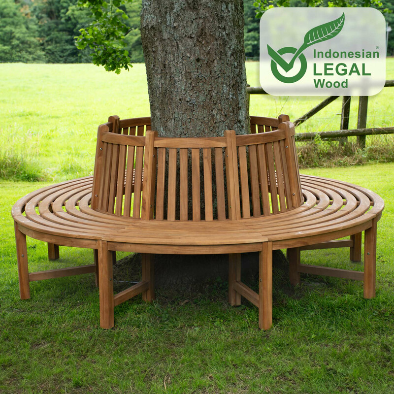 Teak rundbænk med 360° ryglæn til udendørs brug
