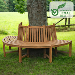 Halvcirkel teakbænk med ryglæn 203 cm udendørs