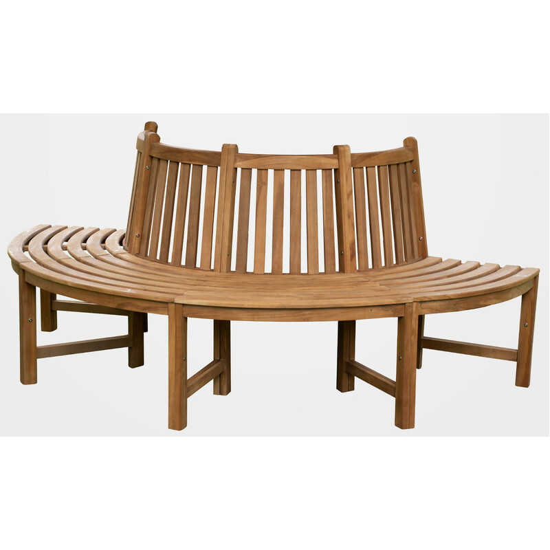 Halvcirkel teakbænk med ryglæn 203 cm udendørs