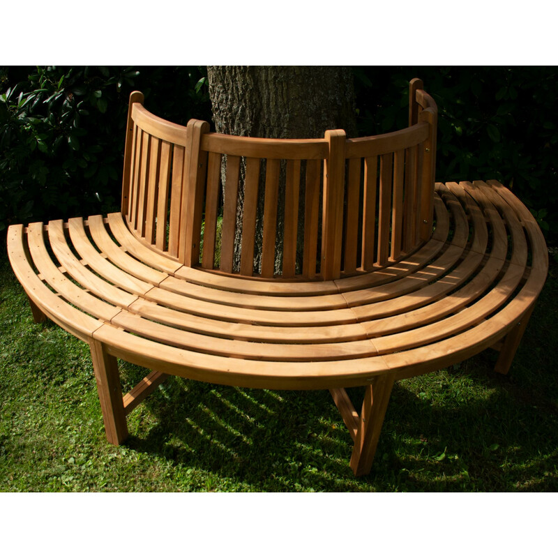 Halvcirkel teakbænk med ryglæn 203 cm udendørs