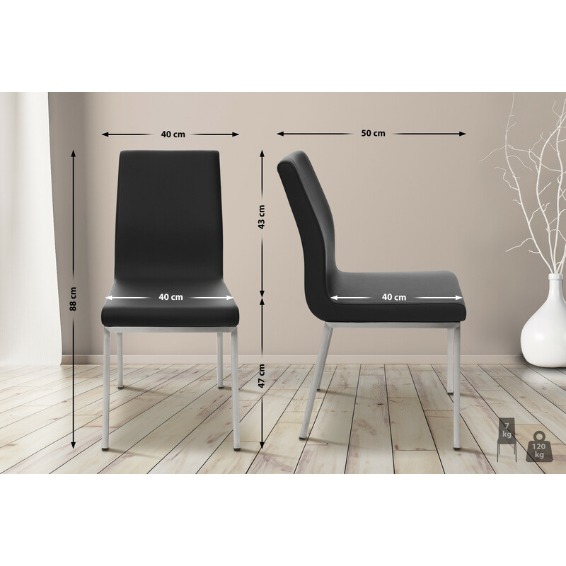 Moderne spisestol i kunstlæder med rustfri stålrør 120 kg