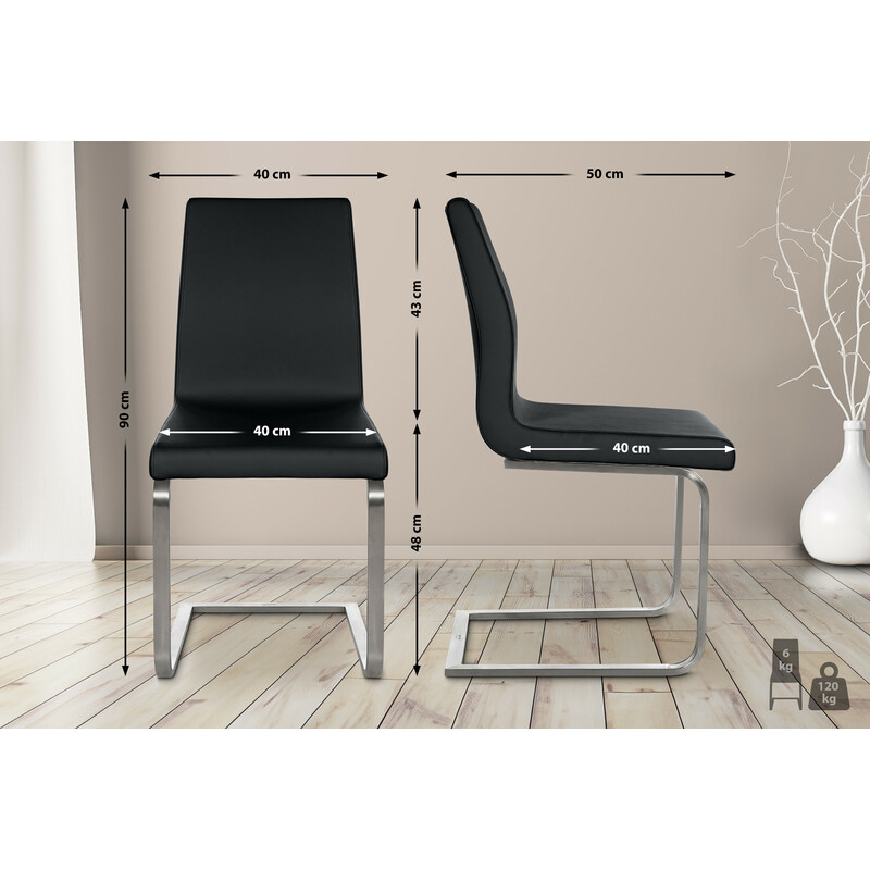 Moderne kunstlæder spisestol med ergonomisk ryglæn og rustfri stålramme