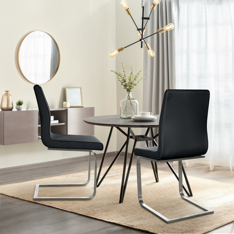 Moderne kunstlæder spisestol med ergonomisk ryglæn og rustfri stålramme