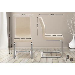 Moderne spisestol med svingende rustfri stålramme og stofbetræk