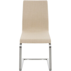 Moderne spisestol med svingende rustfri stålramme og stofbetræk