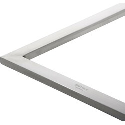 Moderne spisestol med svingende rustfri stålramme og stofbetræk