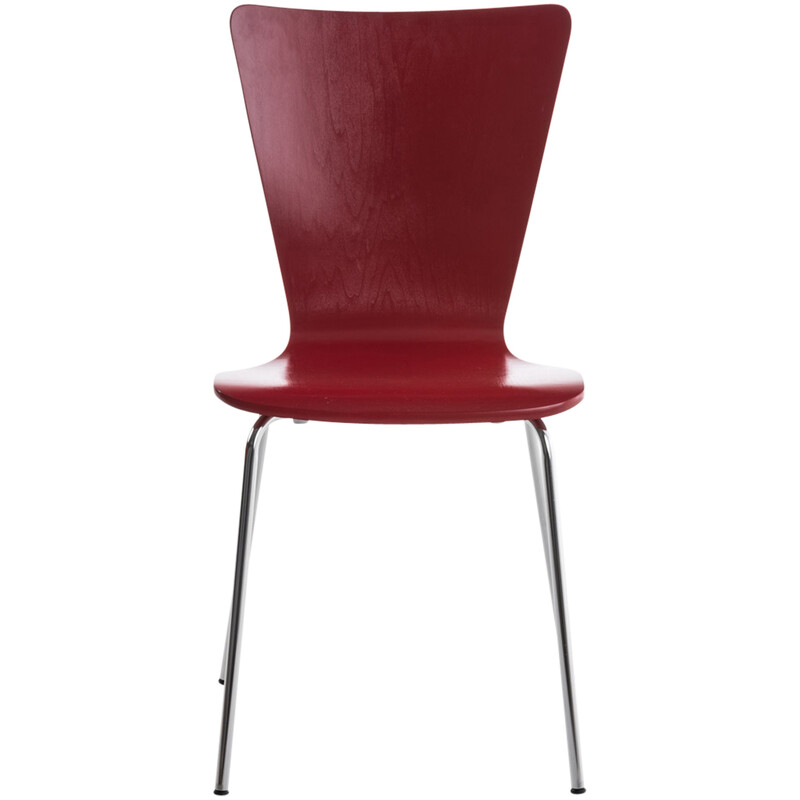 Stabelbar besøgsstol med træsidde og kromfarvet metalramme