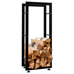 Elegant sort pejsestativ med justerbare gulvbeskyttere fås i flere størrelser indendørs