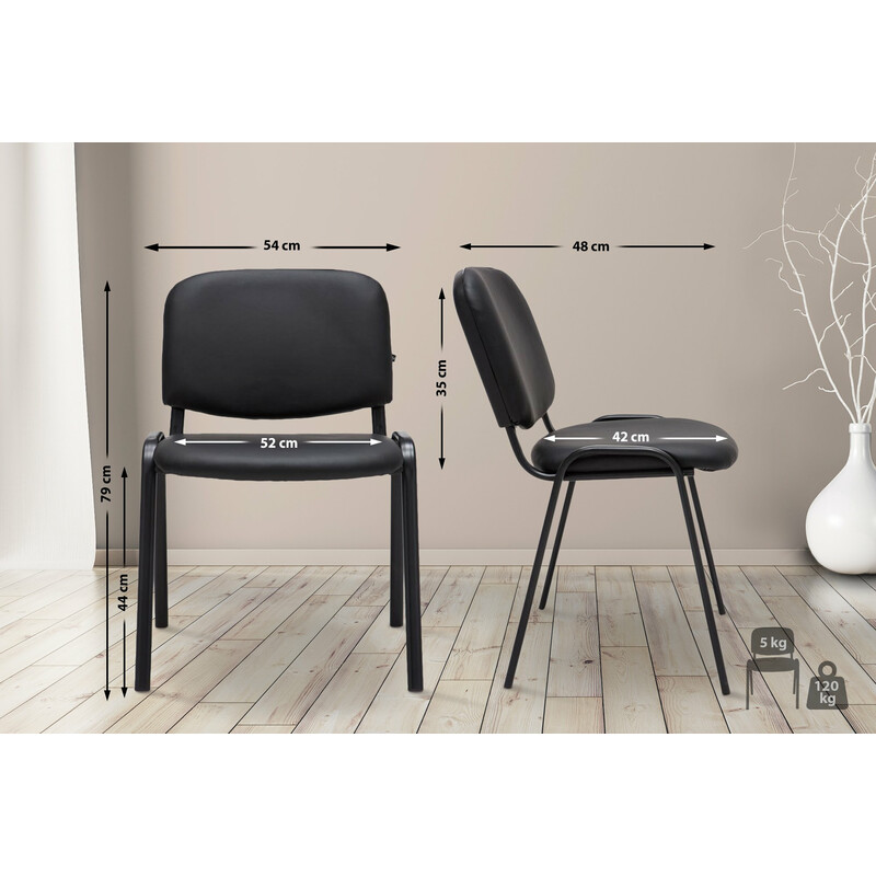 Ken stabelbar kunstlæderstol med sort metalramme til professionelt brug