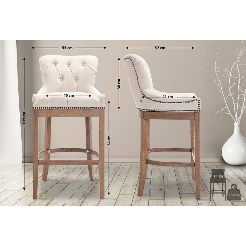 Lakewood barstol med stofbetræk høj ryg og gummitræ ramme