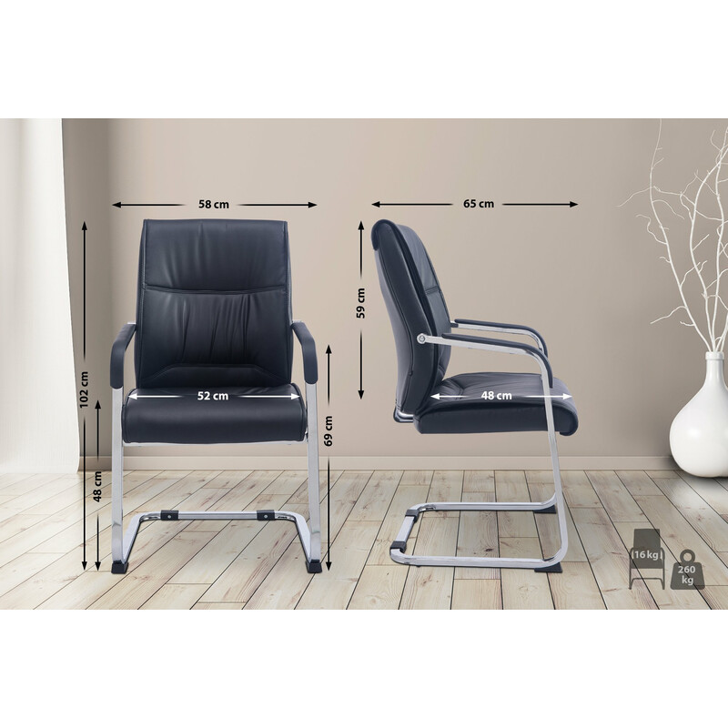 XL besøgsstol i kunstlæder med metalramme til kontor og venteområde