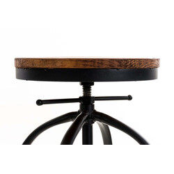 Industriel justerbar barstol med træsidde metalramme og rund fodstøtte